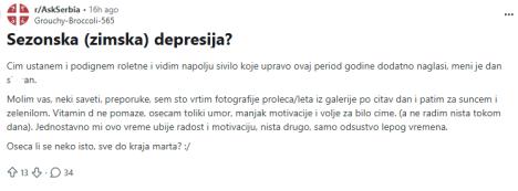 Objava o sezonskoj, zimskoj depresiji