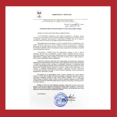 Pismo rektora Đokića