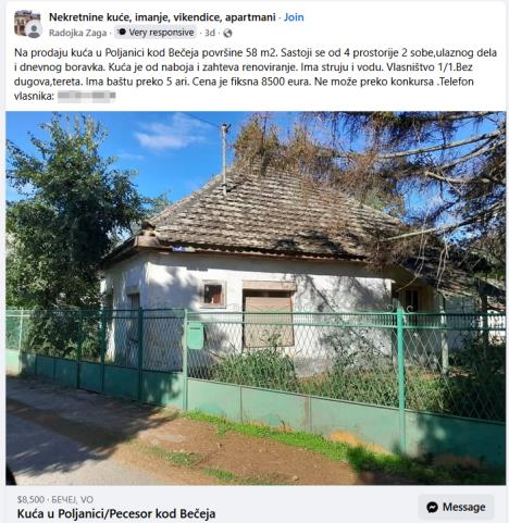 oglas za kuću u Poljanici