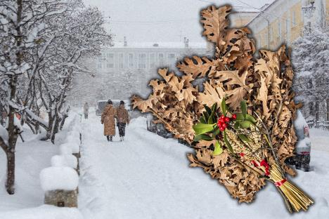 Zimska idila, badnjak - kolaž fotografija