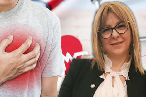 dr Marija Radulović/čovek koji se drži u predelu srca, koncept infarkt
