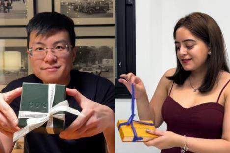 Zaposleni u luksuznoj modnoj kući pokazuju praznične poklone – Gucci sat i Louis Vuitton torbica