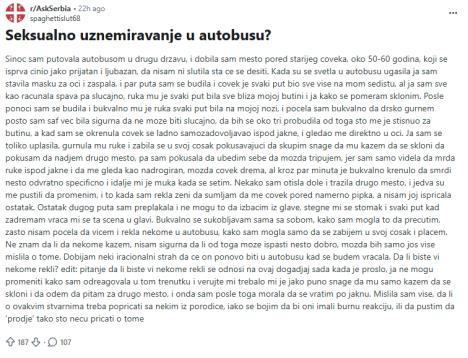Objava o seksualnom uznemiravanju u autobusu