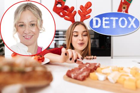 devojka koje jede obilje hrane/natpis detoks/Jasna Vujičić, nutricionista