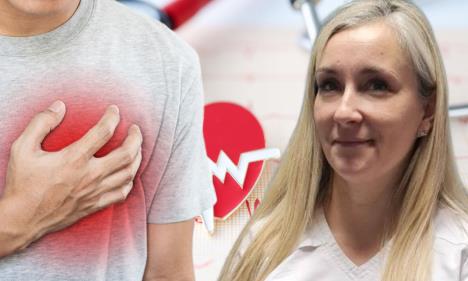 dr Nataša Novičić/muškarac se drži za grudi u predelu srca, koncept infarkt