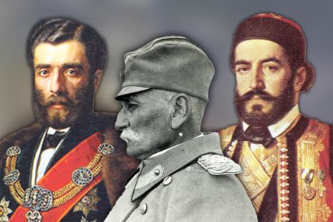 Kralj Petar I Rarađorđević, knez Mihailo Obrenović i Petar II Petrović Njegoš