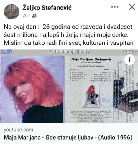 Muž Maje Marijane slavi 26 godina od razvoda sa pevačicom
