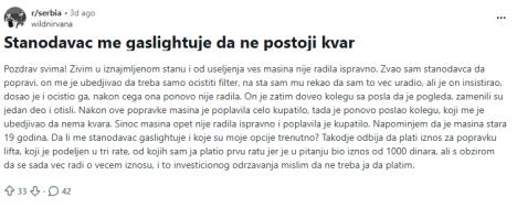 Objava o stanaru koji muči muku sa stanodavcem