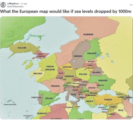 mapa Evrope pad nivoa mora