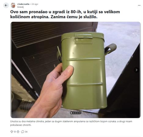 Neobičan vojni komplet iz osamdesetih sa staklenim ampulama i atropinom pronađen u stambenoj zgradi