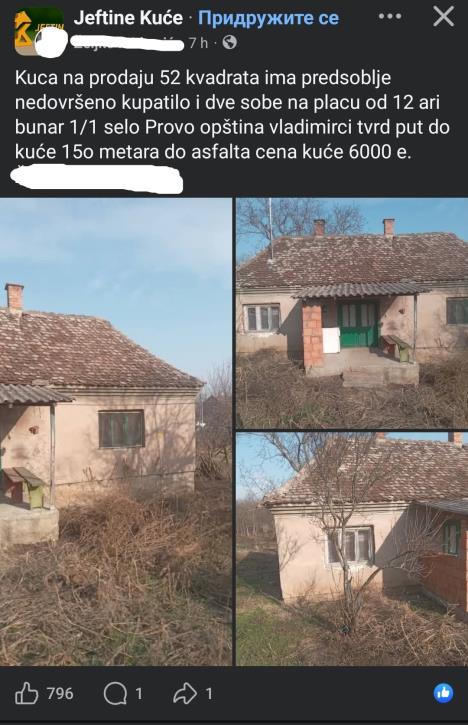 Kuća na prodaju u selu Provo u opštini Vladimirci