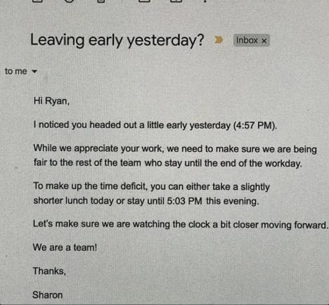 Menadžerka poslala mejl radniku jer je otišao 3 min s posla ranije