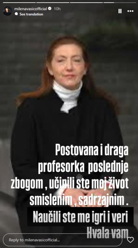 Milena Vasić se oprostila od profesorke Gordane Marić