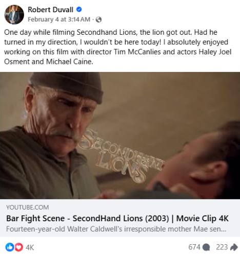 Poslednja objava Roberta Duvala