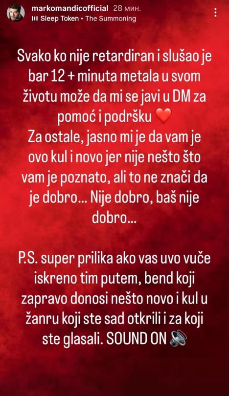 Marko Mandić prokomentarisao pobedu Lavina benda na PZE