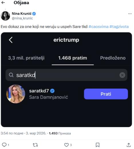Sin Donalda Trampa zapratio Saru Damjanović
