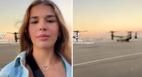 Kai Tramp snima video na aerodromskoj pisti dok se u pozadini vide vojne letelice