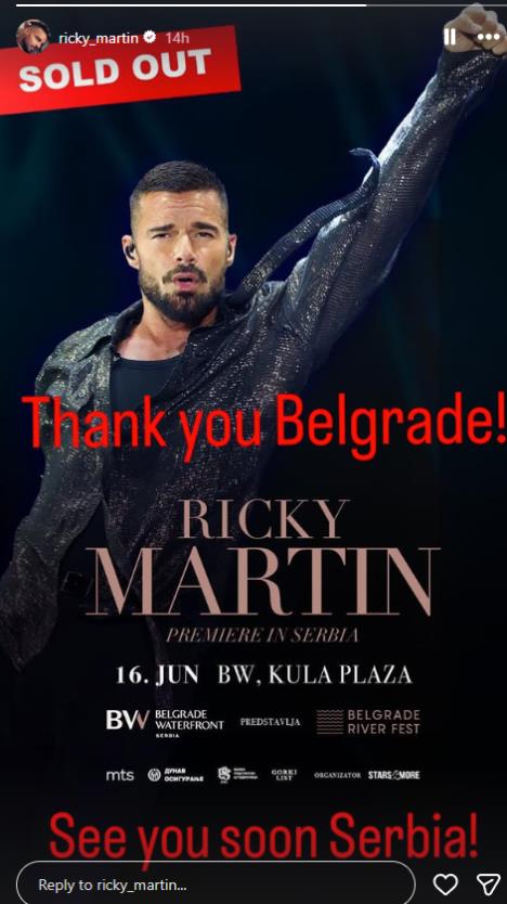 Riki Martin se zahvalio na rasprodatom koncertu u Beogradu
