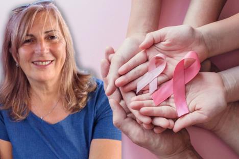 Ratka Pantelić/dva para ruku koje drže roze traku, simbol raka dojke