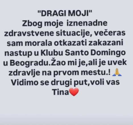 Tina Ivanović otkazala nastup