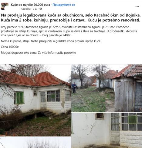 Oglas za prodaju kuće u selu Kacabać