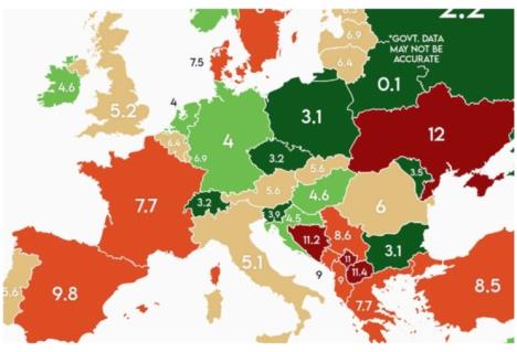 Stopa nezaposlenosti u Evropi za 2026.