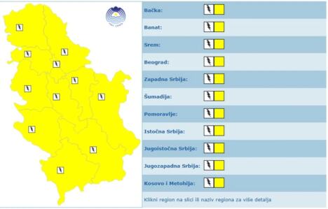 Meteoalarm za ponedeljak