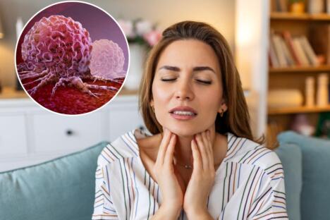 mlada žena se drži za vrat/ćelije raka