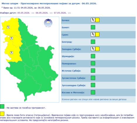 Žuti meteoalarm na Đurđevdan