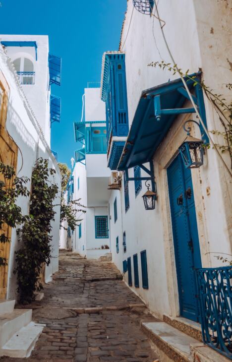 Bele kuće sa plavim kapcima na grčkom ostrvu Santorini