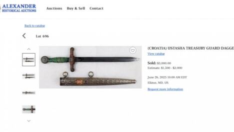 Ustaški nož Foto printscreen Alexander historical auctions