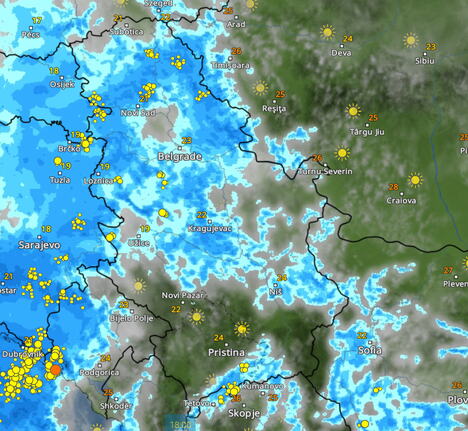 Kretanje nevremena u 23 časa