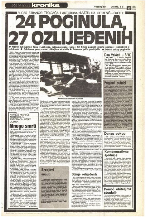 Smrskani autobus Laste Doljevac 1987.