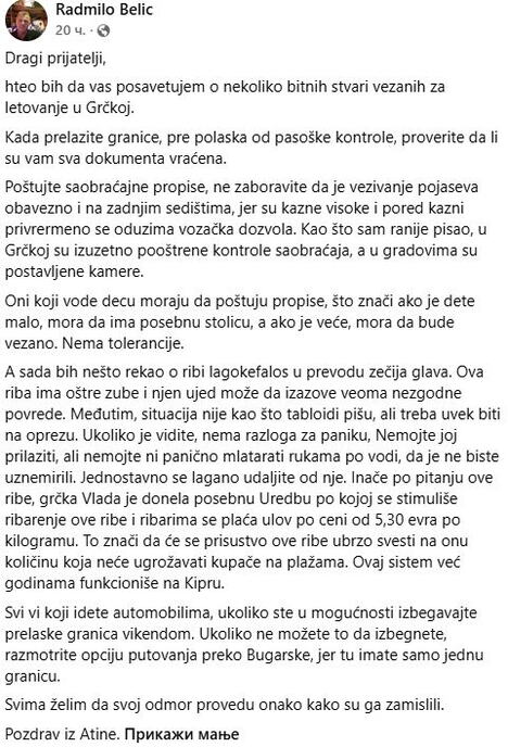 Radmilo Belić dao važne savete našim turistima