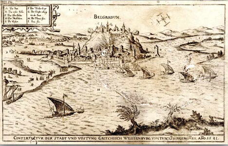 Panorama i ratna scena zauzimanja Beograda 1521. godine, litografija Ortelijusa Abrahama, Istorijski arhiv Beograda