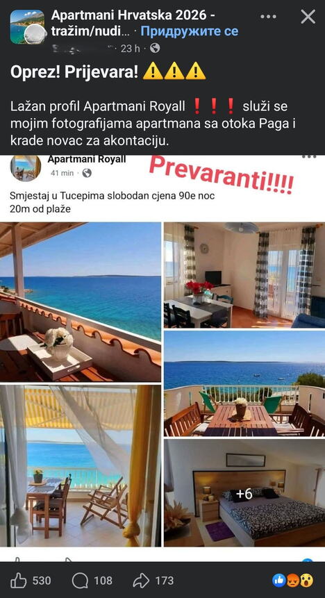 Lažni oglas za smeštaj u Hrvatskoj