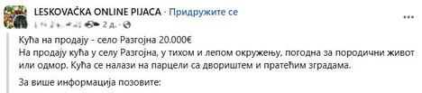 oglas za kuću u Razgojni