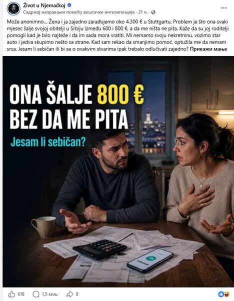 objava o životu dvoje supružnika u Nemačkoj i finansijskim problemima