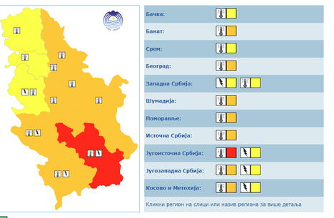 Žuti meteoalarm na nivou Srbije