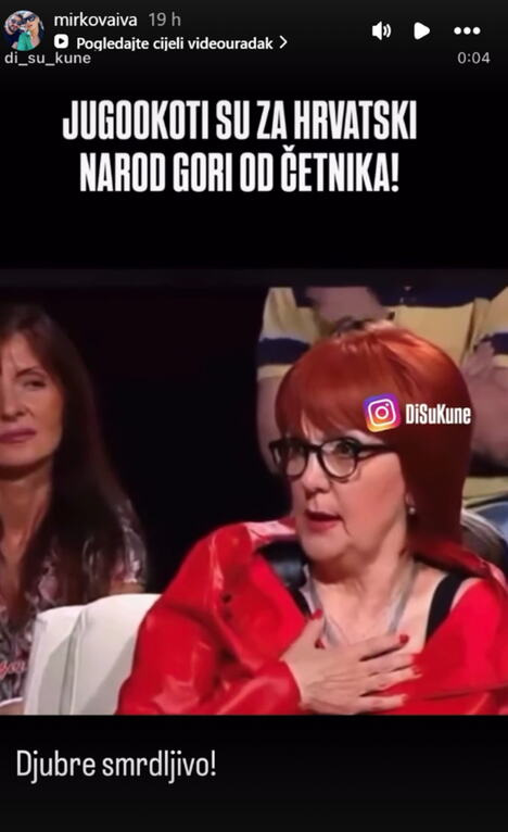 Stori na profilu Ive Alilović na Instagramu kojim vređa preminulu Vedranu Rudan