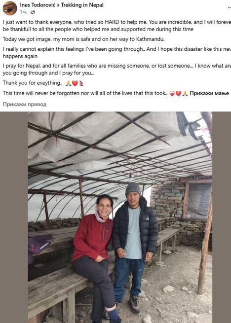 objava ćerke o nestaloj Srpkinji u Nepalu