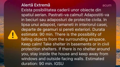 RO-Alert upozorenje građanima Rumunije zbog opasnosti od pada objekata iz vazdušnog prostora