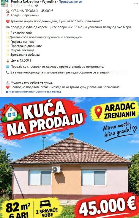 jeftina kuća na prodaju kod Zrenjanina
