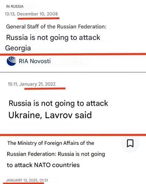 Arhivski naslovi ruskih medija sa tvrdnjama Moskve da neće napasti Ukrajinu i druge zemlje