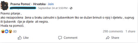 Hrvatica zatrudnela s ljubavnikom, pravnu pomoć zatražila na FB