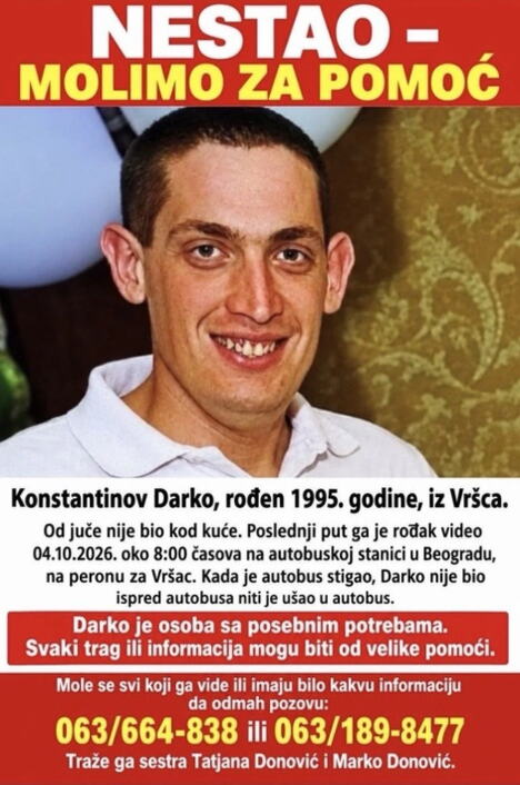 Darko Konstantinov, nestao, Vršac