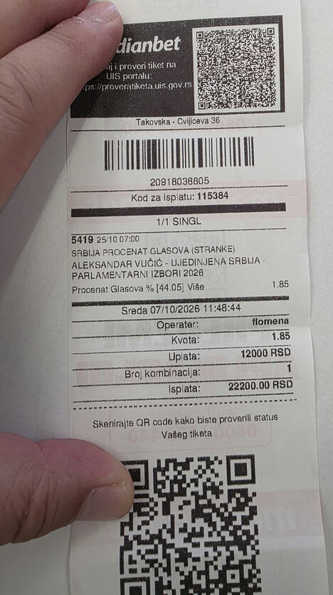 tiket Meridian kladionica politika klađenje SNS Studentska lista