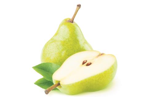 stockphotoisolatedpearsoneandahalfgreenpearfruitisolatedonwhitebackgroundwithclippingpath499282870.jpg