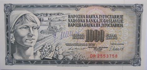 Novčanica od 1.000 dinara SFRJ iz 1975. godine poznata kao „siva golubica“