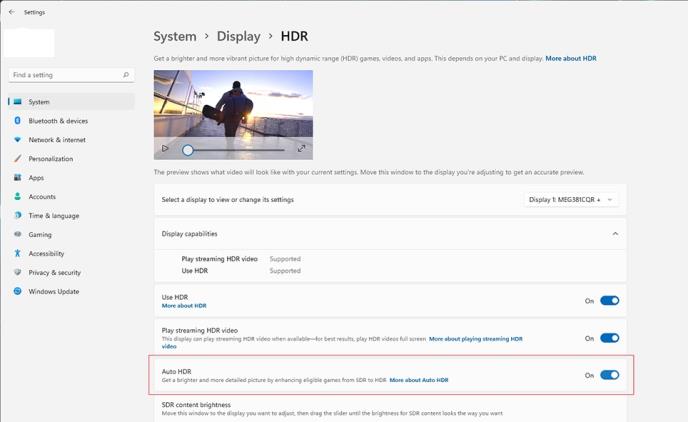 Auto HDR opcija na Windows-u 11